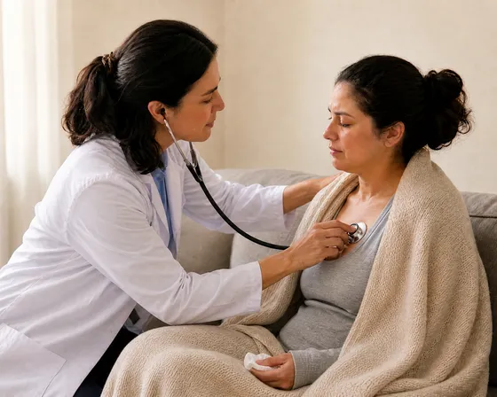 Médica atendendo paciente em casa